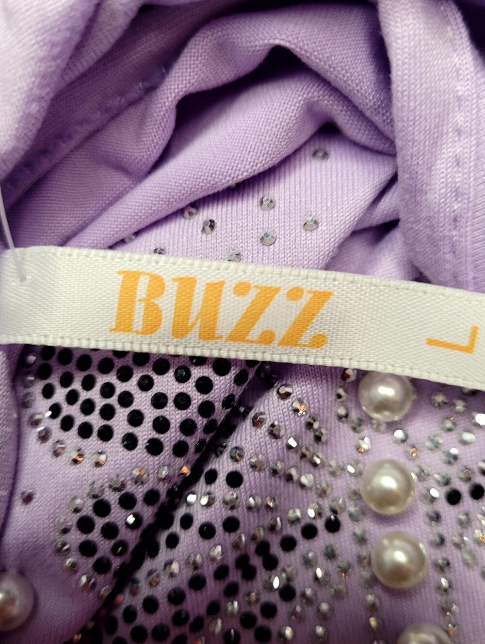 Buzz Lavender Purple Butterfly Rhinestone Pearl Graphic Tee Shirt Stretchy L - Picture 3 of 4
